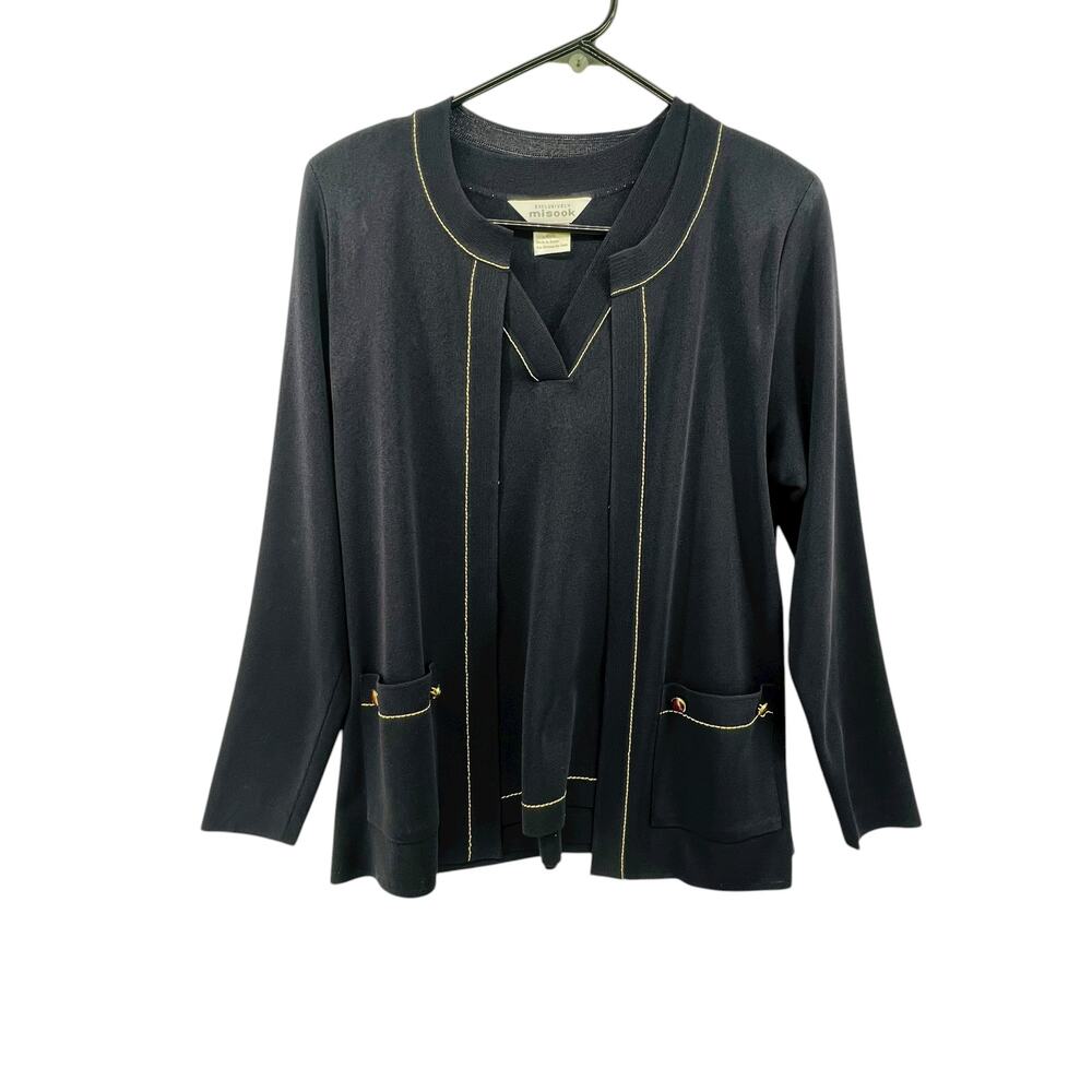 Misook Size XS Knit Tank Top and Cardigan Sweater with Pockets Set Navy Blue